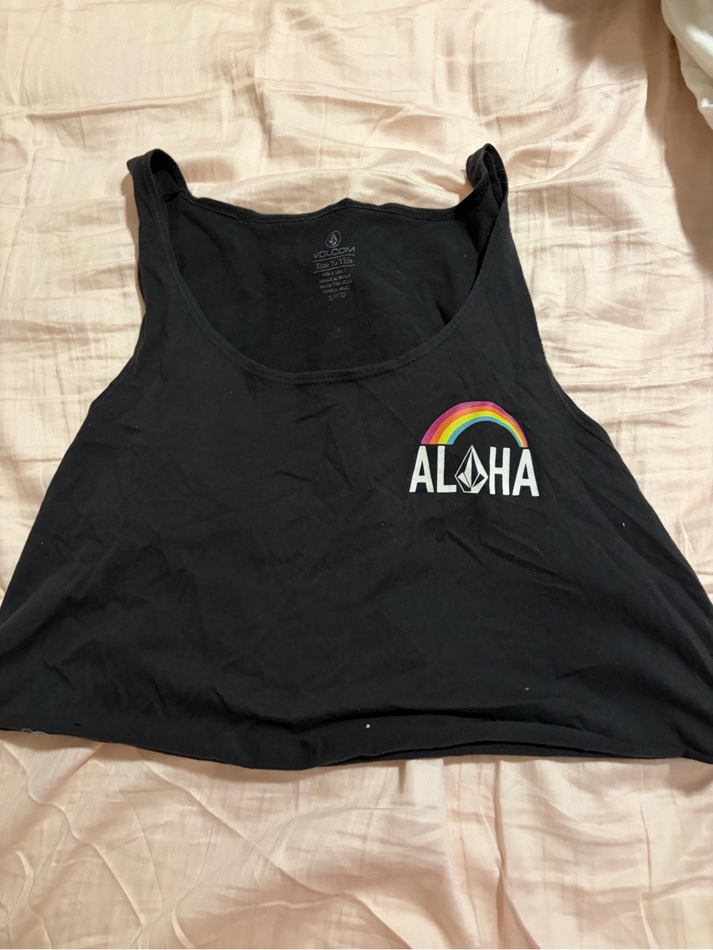 Volcom Black 'Aloha' Rainbow Graphic Crop Tank